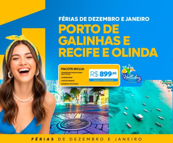 Pacote Completo de Férias  para Porto de Galinhas + Recife e Olinda com a Holliday para 2 pessoas + Transporte + Hospedagem + Café da manhã + Passeios, por apenas R$ 899,90 !