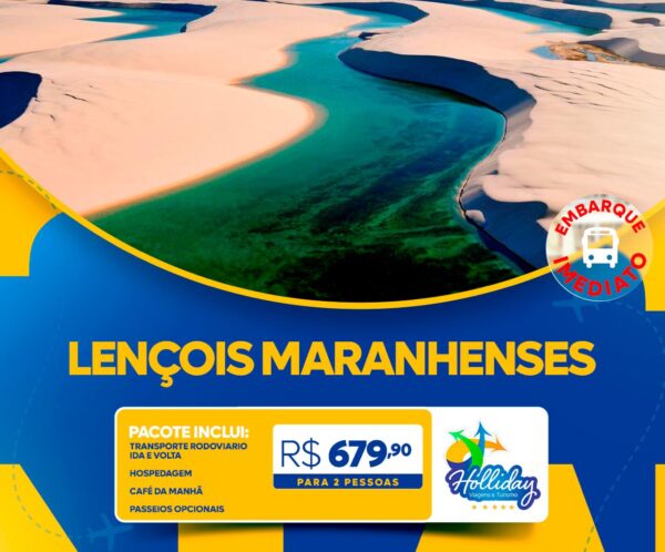 Pacote Completo de Viagem para Lençóis Maranhenses com a Holliday para 2 pessoas + Transporte + Hospedagem + Café da manhã + Passeios Opcionais, por apenas R$ 679,90!